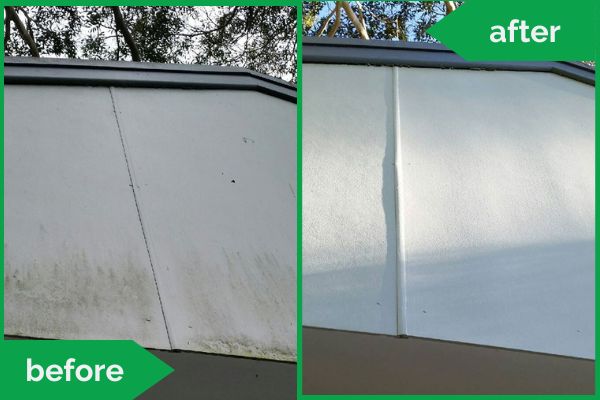 Finished Wall Under Roof Edge Pressure Cleaning Before Vs After