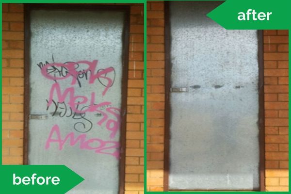 Metal Door Graffiti Pressure Cleaning Before Vs After
