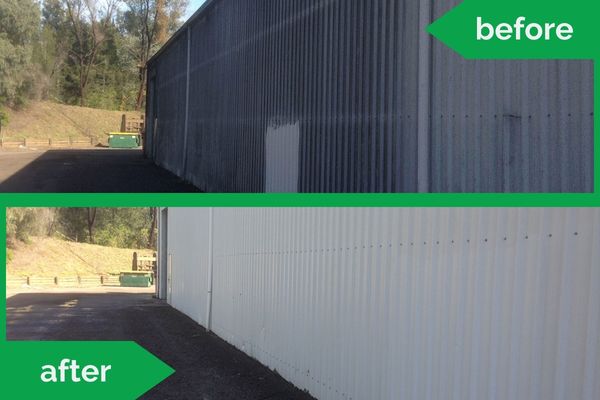 Outer Part Of Factory Shed Pressure Cleaning Before Vs After